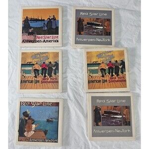 8  Collectible ‘Red Star Line ‘Antwerpen New York Coasters  Ceramic/Cork